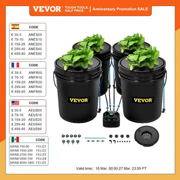 VEVOR Hydroponics Deep Water Culture DWC Hydroponic System 5 Gallon 4 / 5 / 8 Buckets Hydroponic Systems, Parts & Accessories